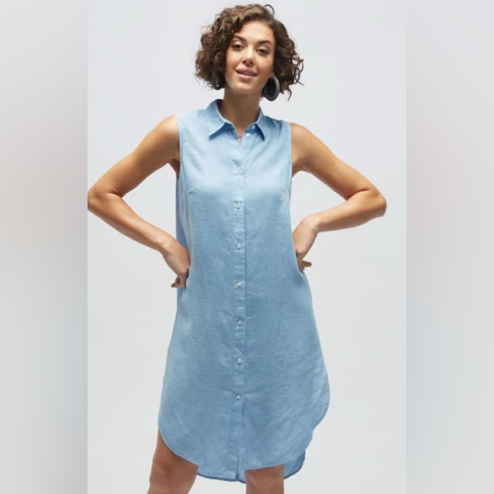 Pure Navy Light Blue Sleeveless Button-Up Dress | NWT